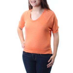 BASIC HOUSE Womens Orange Short Sleeve Jewel Neck Top Size: S